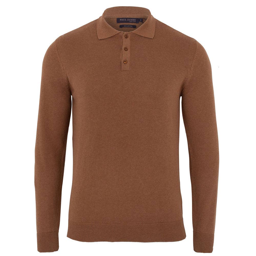 Paul James Knitwear – wholesale Polo – Men’s – Mens Lightweight Cotton Long Sleeve Knitted Polo Shirt8