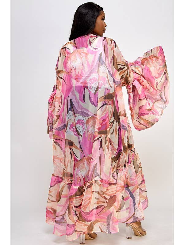 Namatt Design - Wholesale Kimono - Women's - Plus Ruffle Long Sleeve Kimono Cardigan