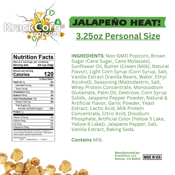 KrackCorn - Wholesale Popcorn - KrackCorn Popcorn 3.25oz Jalapeno Heat - 12ct case5