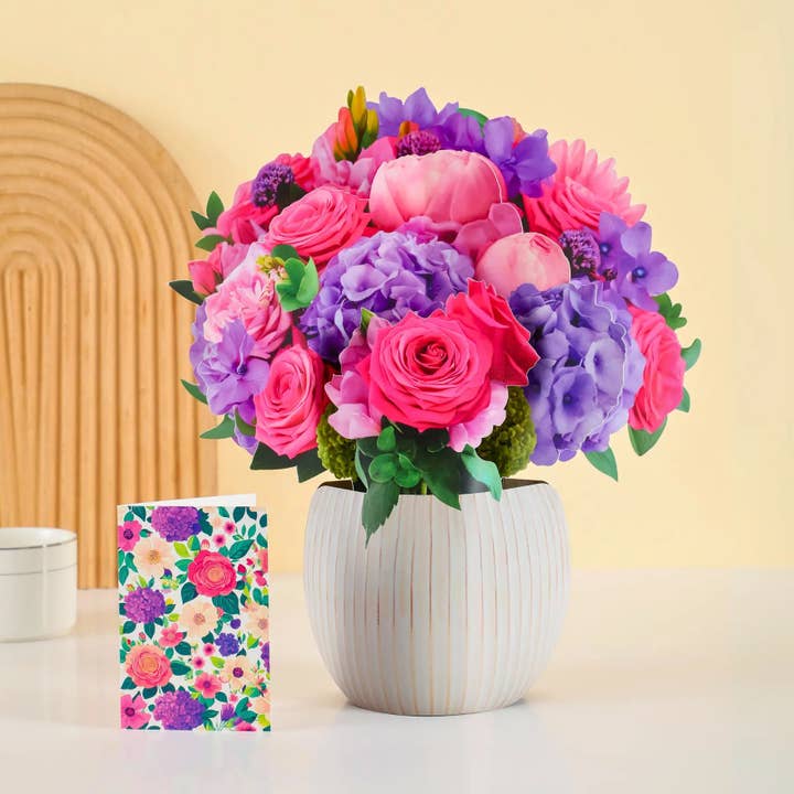 PetalPal - Wholesale Everyday Greeting Card - Fuchsia Fantasy Pop-Up Bouquet