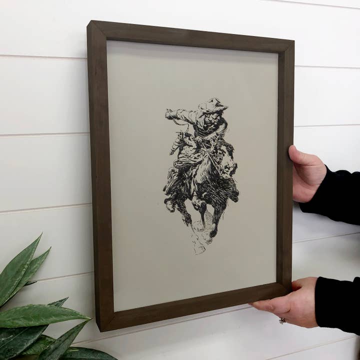 Hangout Home – Großhandel Kunstdruck – Leinwandbild Galloping Cowboy — Ranch House — Holzrahmen2