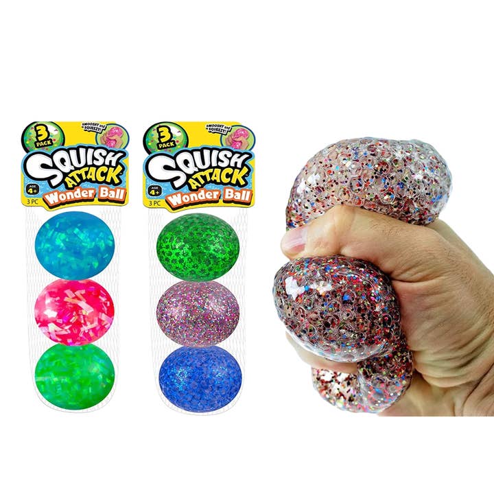 Fidget Toys Plus - Wholesale Fidget Toy - Kids - 3-Pack Squish Attack Glitter Ball