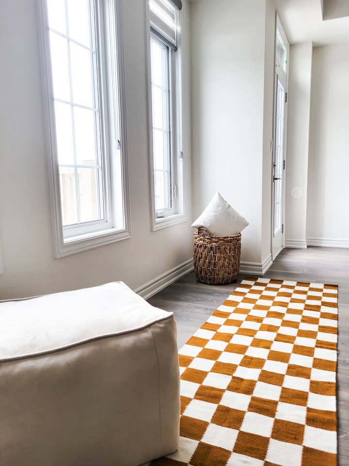 Rustic Checkered Handwoven Area Rug for wholesale by Mumo Toronto Inc