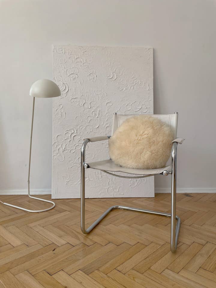 Round Natural Sheepskin Pillow - White for wholesale by Mellow