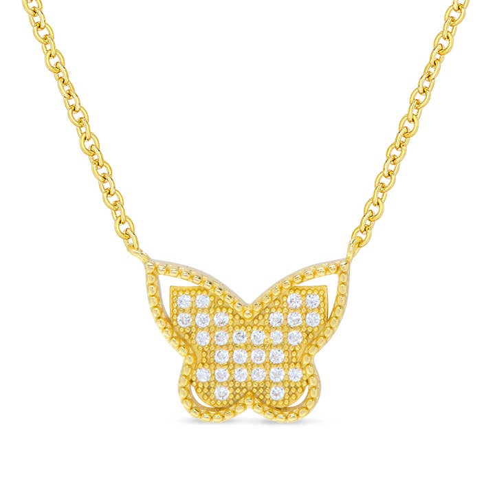 CZ Butterfly Necklace in 18k Gold over Sterling Silver for wholesale by Lily Nily