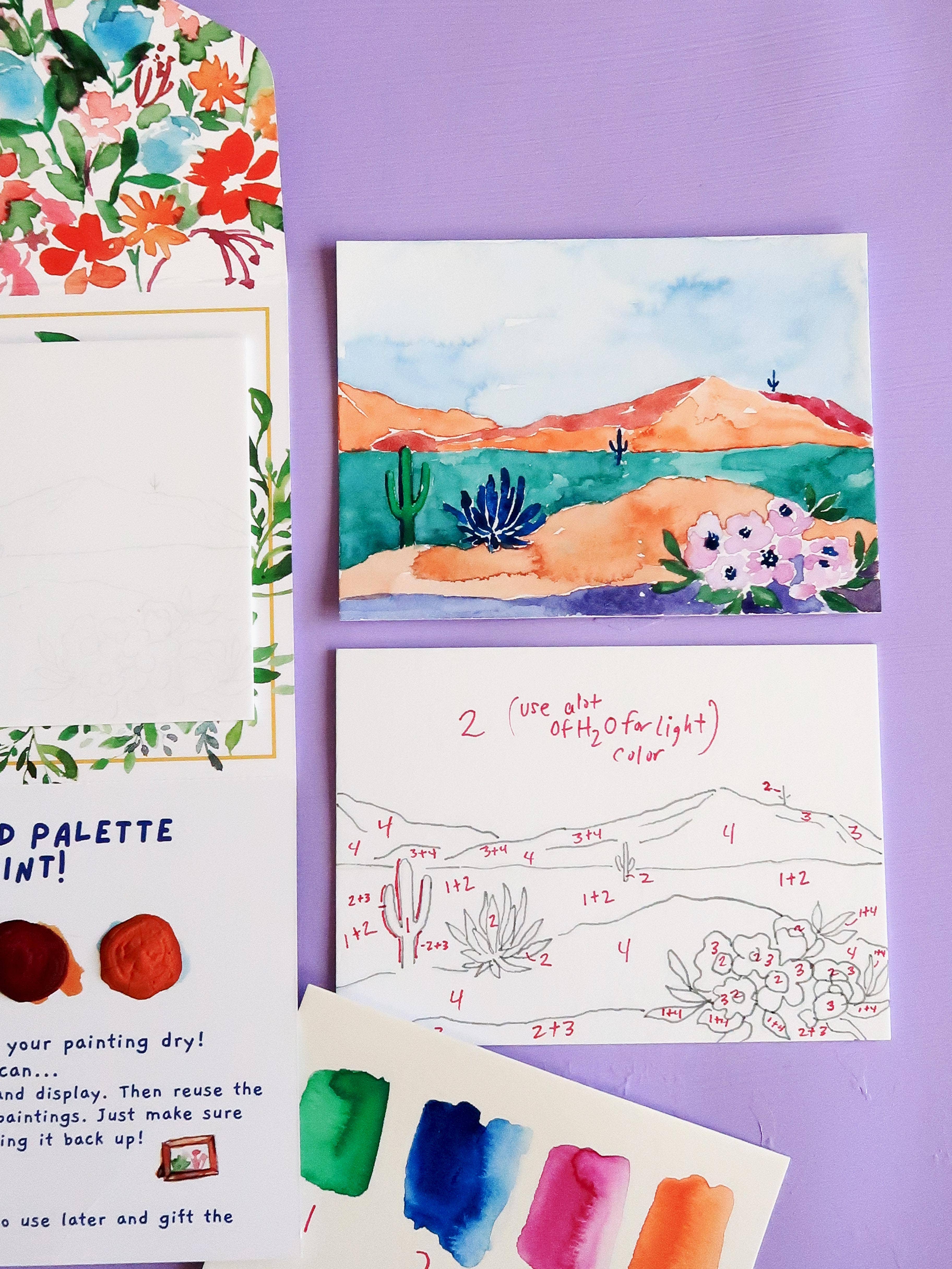 Pink Puddle Studio – wholesale DIY craft kit – Cactus Desert Landscape Watercolor Paint by Number DIY Kit4