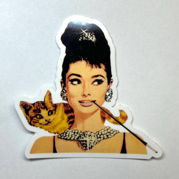 Audrey Hepburn Breakfast At Tiffany's Kiss-Cut Sticker for wholesale by Literary by Ava