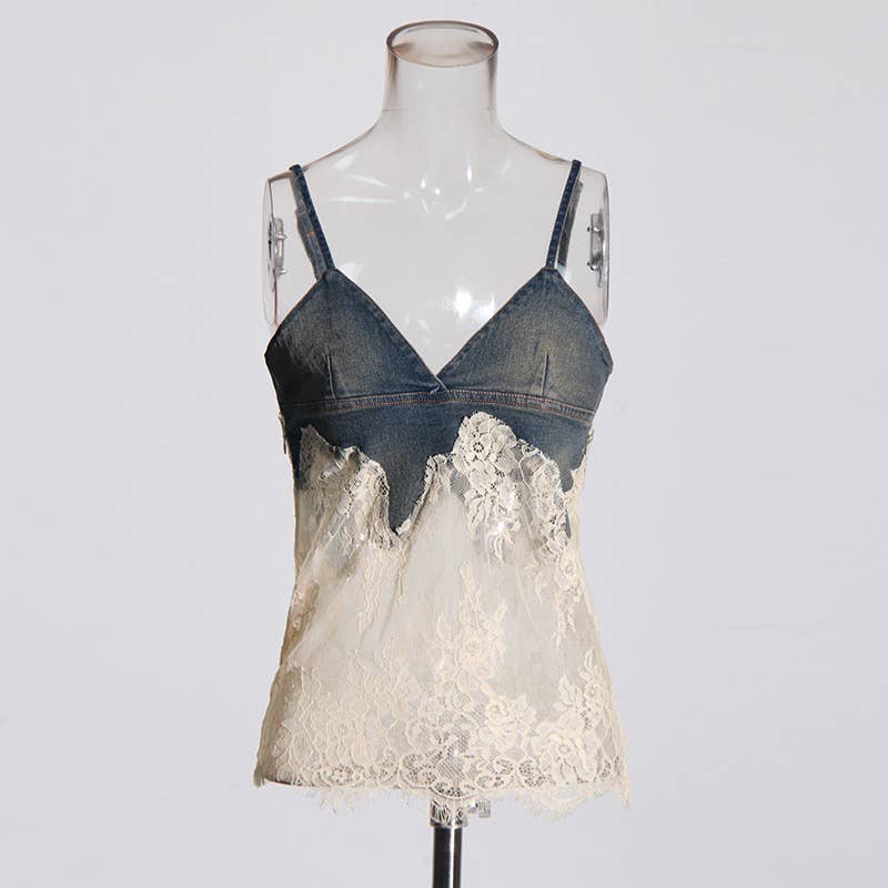 Multi Colored SET8-1 Sexy Lace Suspender Top & Denim Shorts Set for wholesale on Faire5