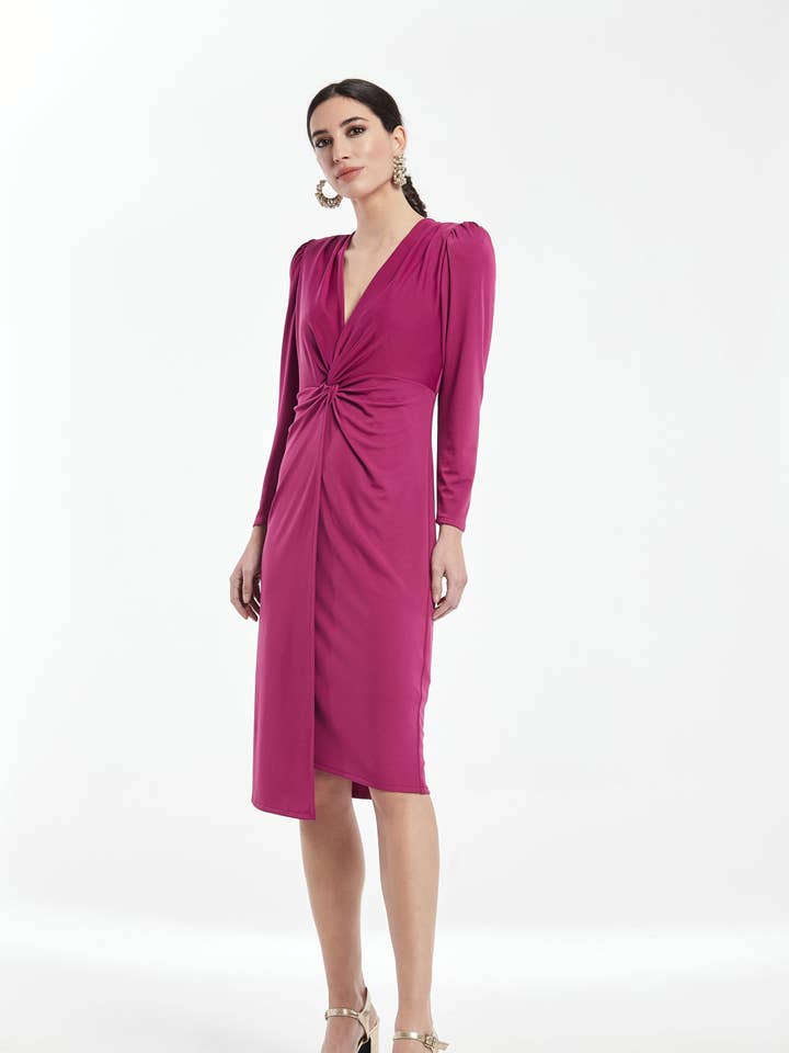 Kjole med knude, V-udskæring, Glat strik for engroshandel hos OKY