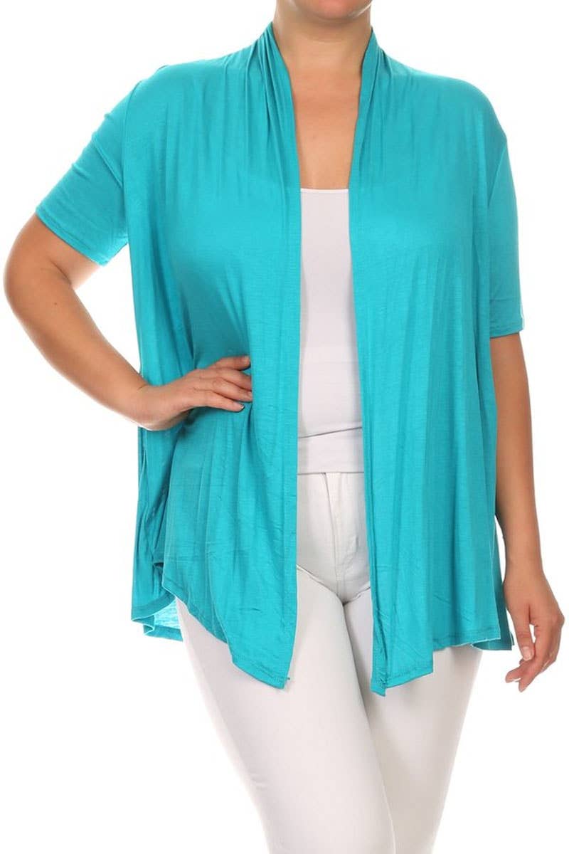MOA COLLECTION - Wholesale Cardigan - Women's - Women's Plus Size Short Sleeves Draped Solid Cardigan19