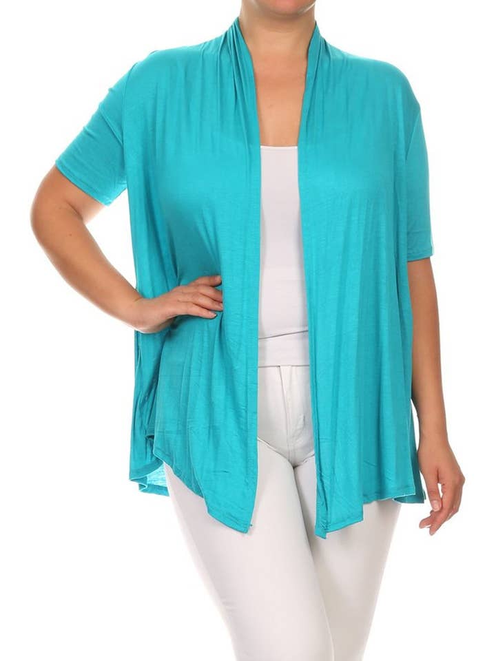 MOA COLLECTION - Wholesale Cardigan - Women's - Women's Plus Size Short Sleeves Draped Solid Cardigan19
