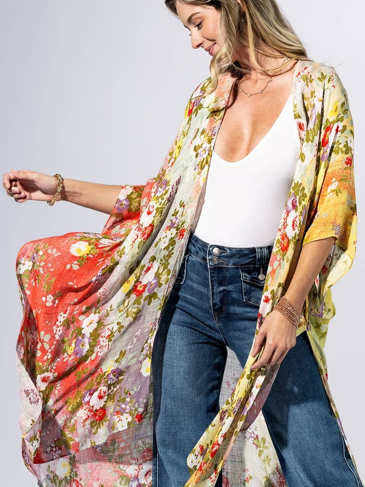 Kimono à bordure motif cachemire Punch pour la vente par Urbanista