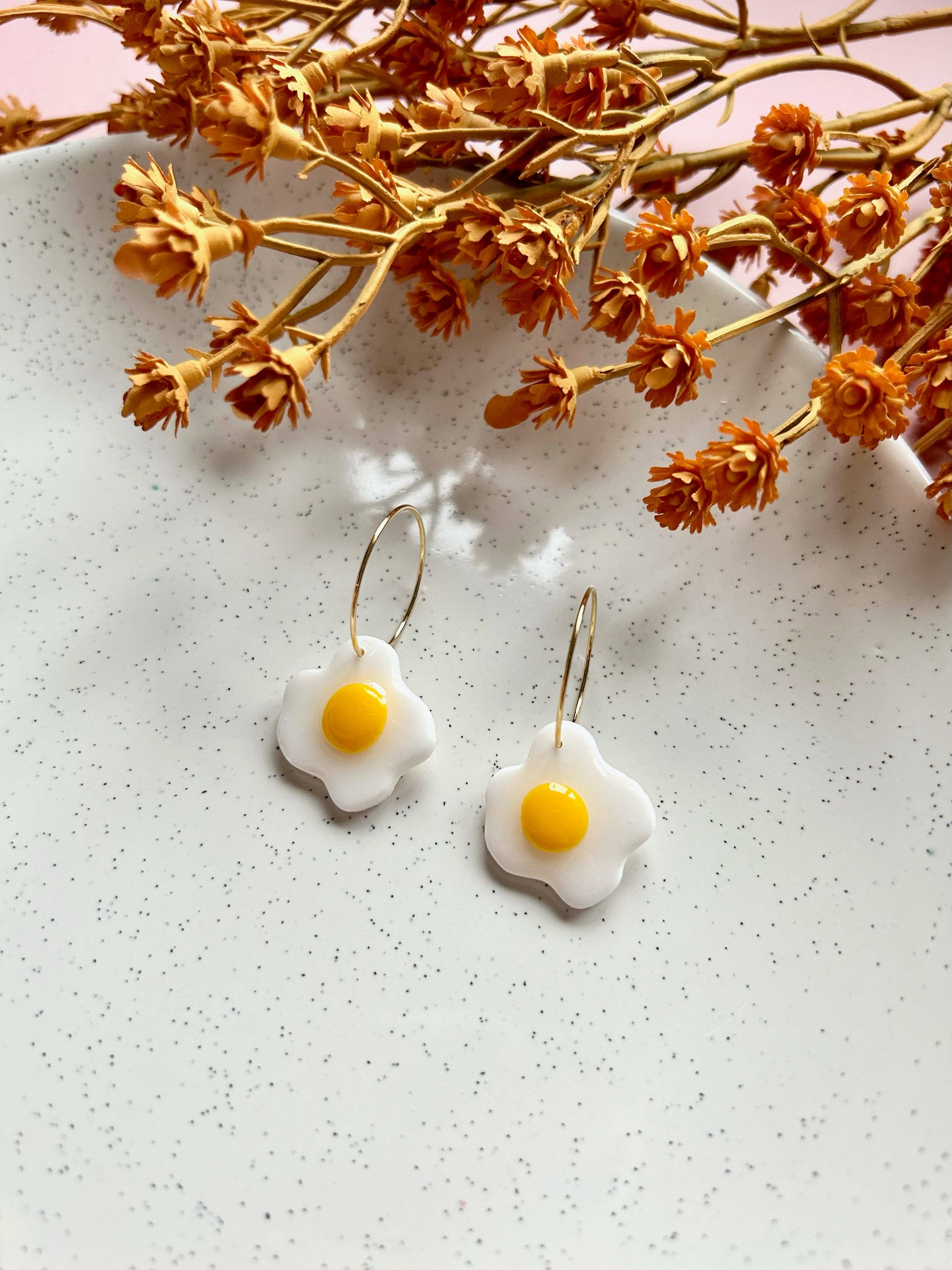 Whimsically Designs - Wholesale Hoop Earrings - Fried Egg Hoops | Polymer Clay Earrings0
