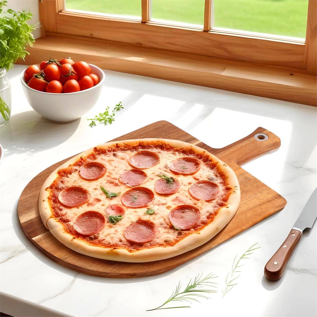 Luciano Gourmet - Vente Planches à pizza - Pelle à pizza en bois d'acacia L.Gourmet, 12"x10"0