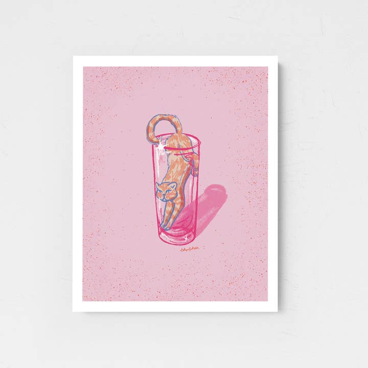 Art & Design by Shayna Sell - Wholesale Art Print - Tabby Cat and Collins Glass Pink Art Print0