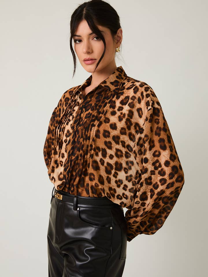 PLEATED DETAIL OVERSIZE ANIMAL PRINT TOP for wholesale on Faire6