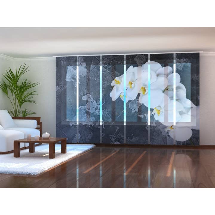 Uppsättning av 6 Panel gardiner Färska orkidéer på en sten för wholesale av IlyDecor