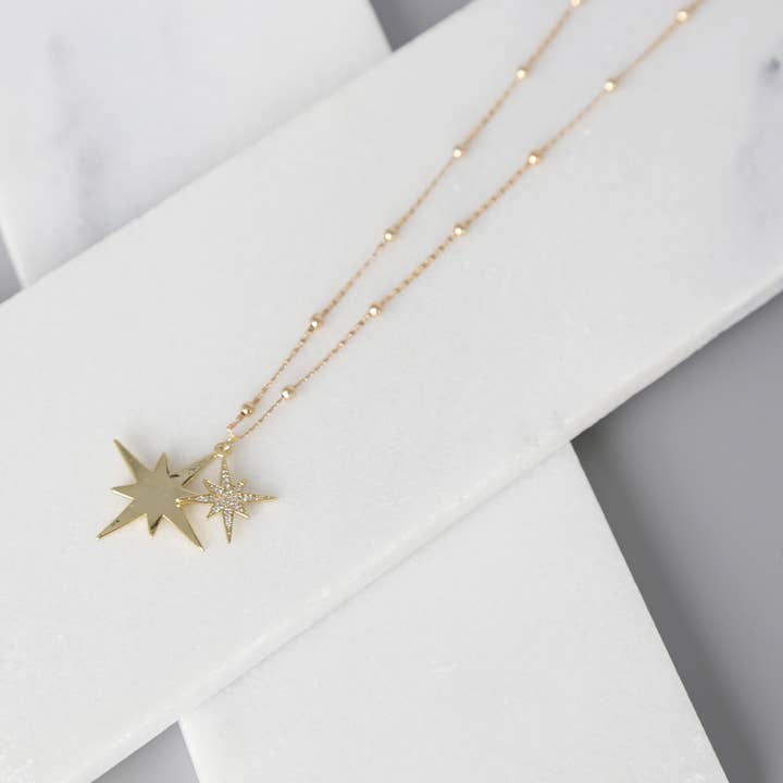 Acute Designs – Engroshandel Halskæde med vedhæng – Dobbelt Shooting Star halskæde, Dainty, Guld, Celestial1