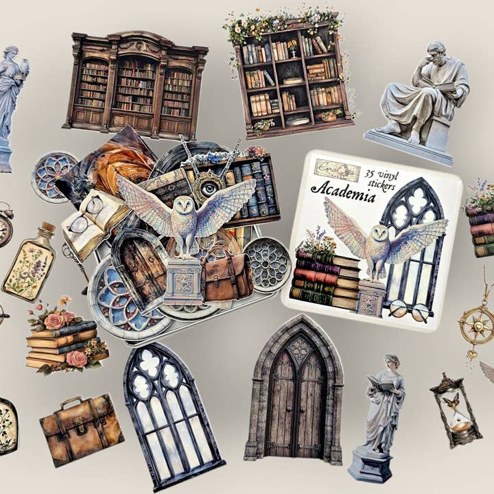 CoraCreaCrafts - Wholesale Sticker - Academia Sticker Tin Box