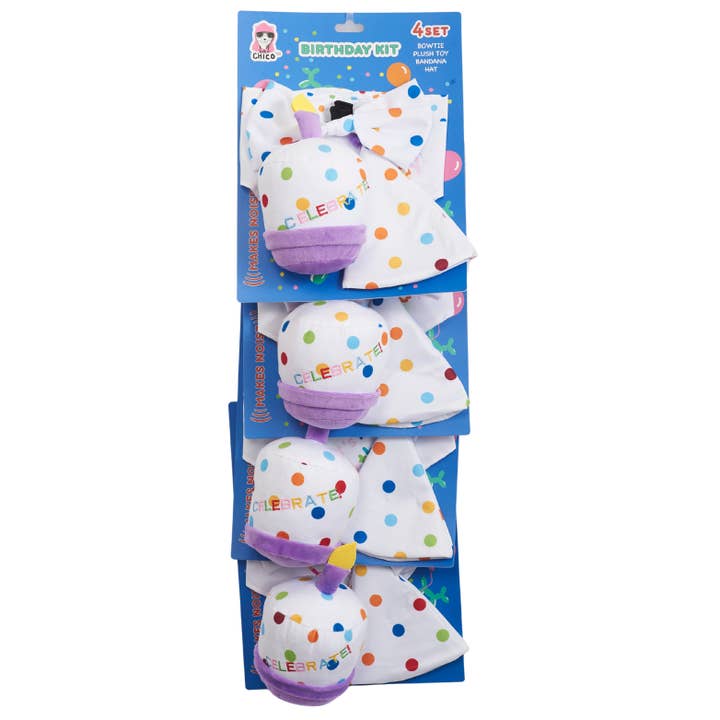 4-Piece Dog Birthday Celebration Kit (4-Pack on Clip Strip) for wholesale by Jojo Modern Pets