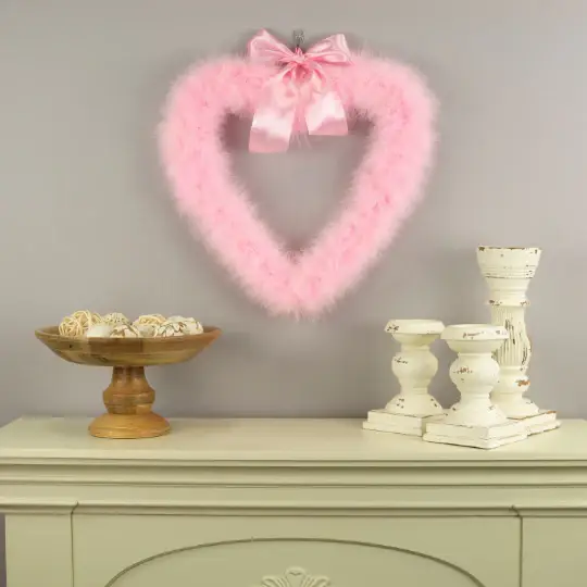Zucker Feather Products - Wholesale Wreath - Decorative Candy Pink Heart Shaped Feather Wreath and Wall A2