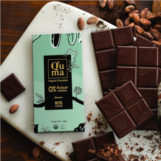 Chocolate Banana  Sugar Free 80% Cacao - Organic for wholesale by Q´uma Peruvian Organic Chocolate