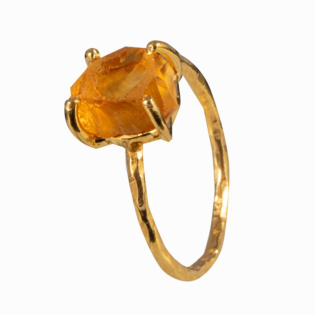 Saraswati Imports - Wholesale Cocktail/Statement Ring - Blarney Stone Citrine Raw Stone Vermeil Ring