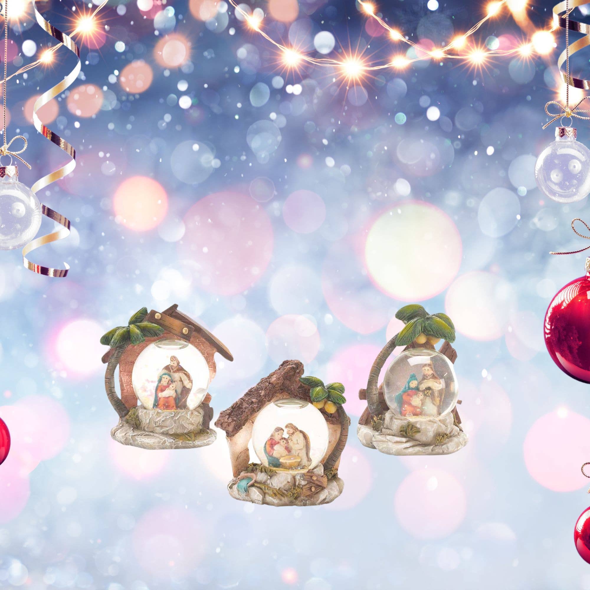 Dicksons - Wholesale Nativity Scene Decor - NATIVITY WITH WATERBALL ASSORTMENT IN DISPLAY BOX1