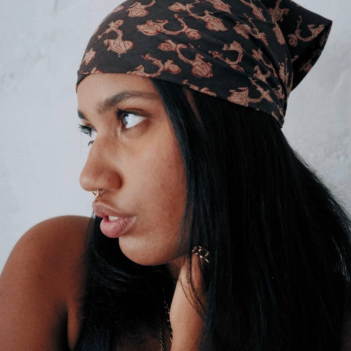 Midnight Ride - Kalamkari bomullsbandana (KK1427) för wholesale av White Lotus Fashions