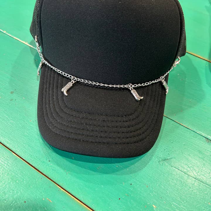 Vibes Hat Company - Wholesale Hoedaccessoires - Dames - Zilveren cowboylaars truckerhoedketting | Hoedband | Hoedketting 3