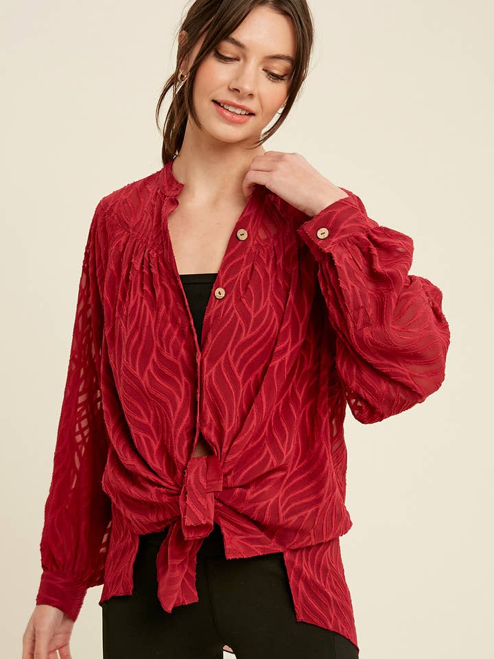 Textured Sheer Button-Up Blouse LT1177 for wholesale by Listicle