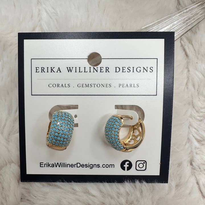 Turquoise Mini Pave Small Hoops | Erika Williner Designs for wholesale by Erika Williner Designs