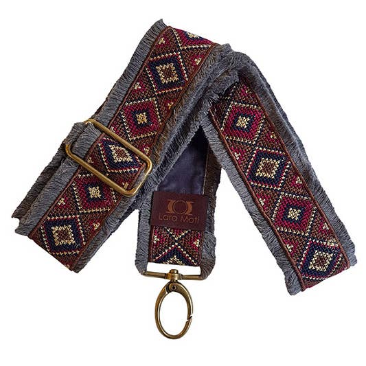 Fita Saco com Franjas Cinza Petit Point Maroon e Marinho por atacado de Lara Moti