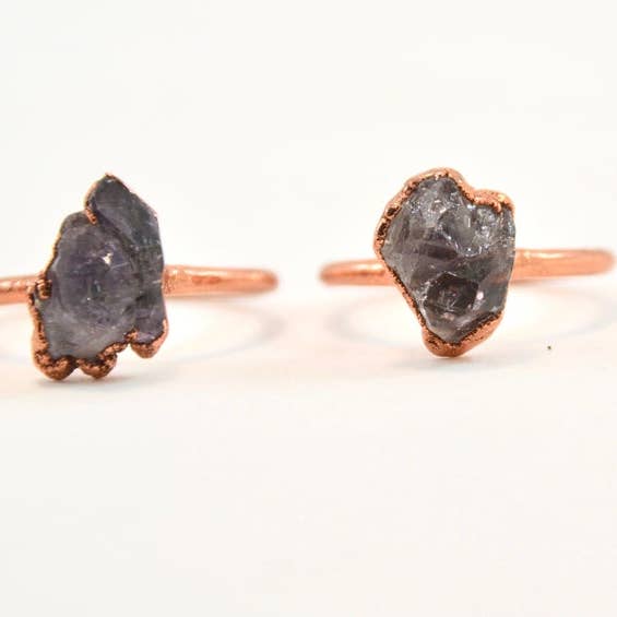 Daddy Daughter Jewelry - Venta al por mayor Anillos grandes/de cóctel - Amatista cruda de México || Anillo de cobre con piedra natal de febrero1