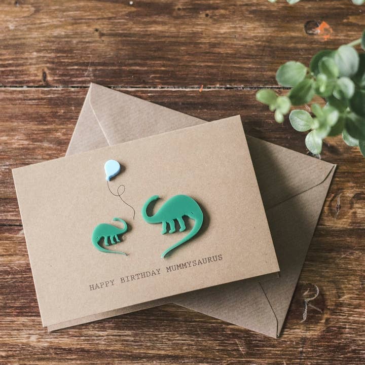 Happy Birthday Mummysaurus / Luxury Card / Baby Dinosaur for wholesale by Drop Scone Designs