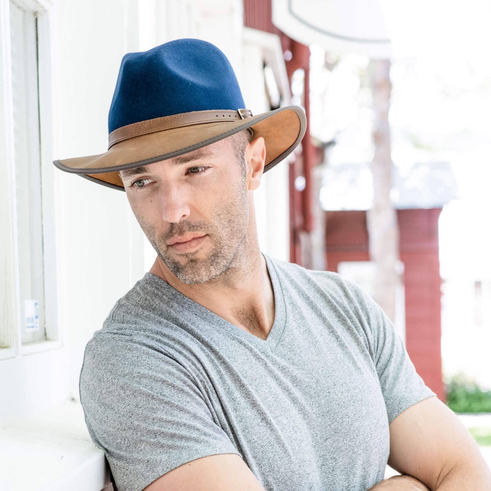 American Hat Makers - Vente Chapeau en feutre – unisexe - Chapeau Fedora extérieur en feutre de laine et cuir - Style Summit10