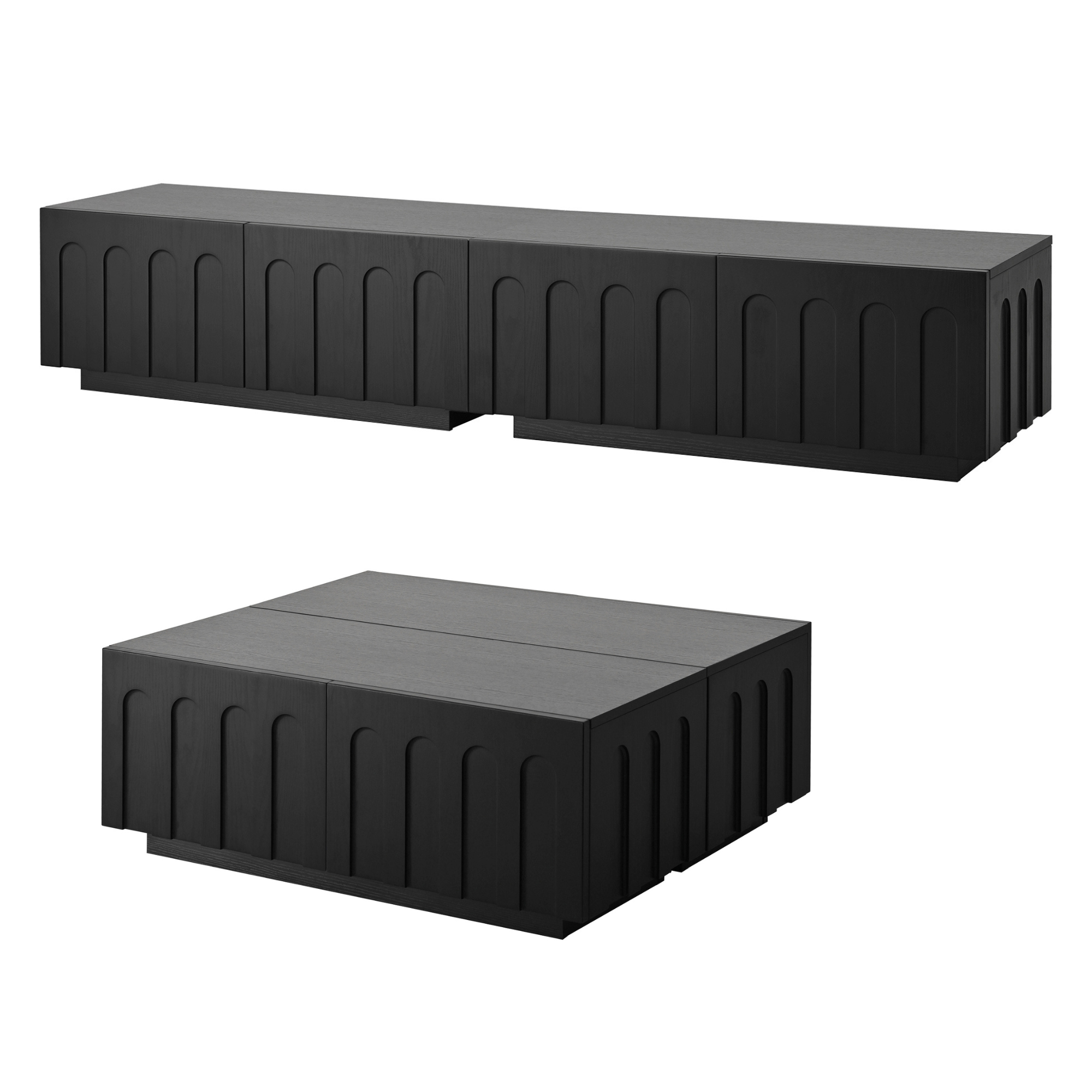 HOMYCASA DESIGN INC - Wholesale Console Table - ON-TREND Elegant TV Stand & Coffee Table Set of 2, Multi-Functional Media Console with Arched Design for TVs Up to 80', Modern Dual Purpose Center Table with Drawers for Living Room, Bedroom, Black7