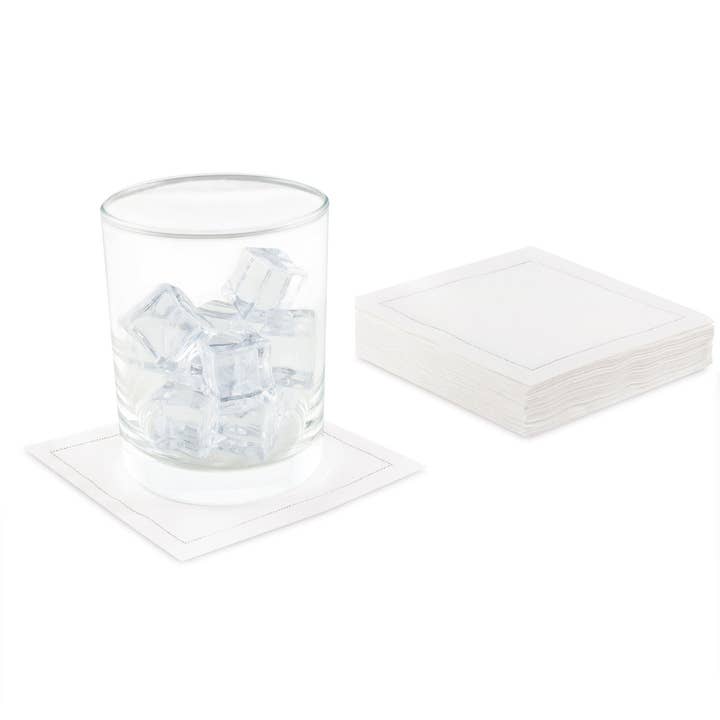 White Linen Cocktail Napkins - 50x for wholesale by Five Star Napkins Inc.