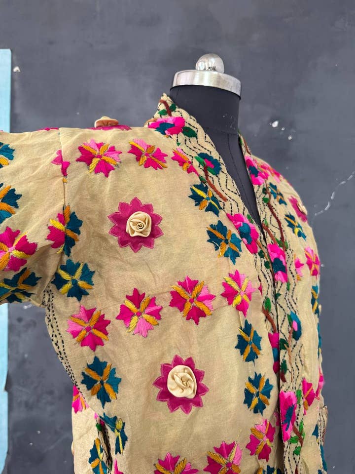 bhavnas boutique - Wholesale Jacket – Women's - Women's Phulkari Short Kimono Multicolor Embroidery Jackets 3