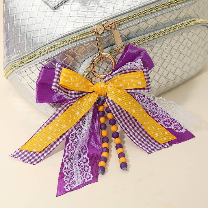 Sensibling Corp. - Wholesale Keychain - Women's - Game Day Theme Triple Layered Bow Bag Charm / Keychain5
