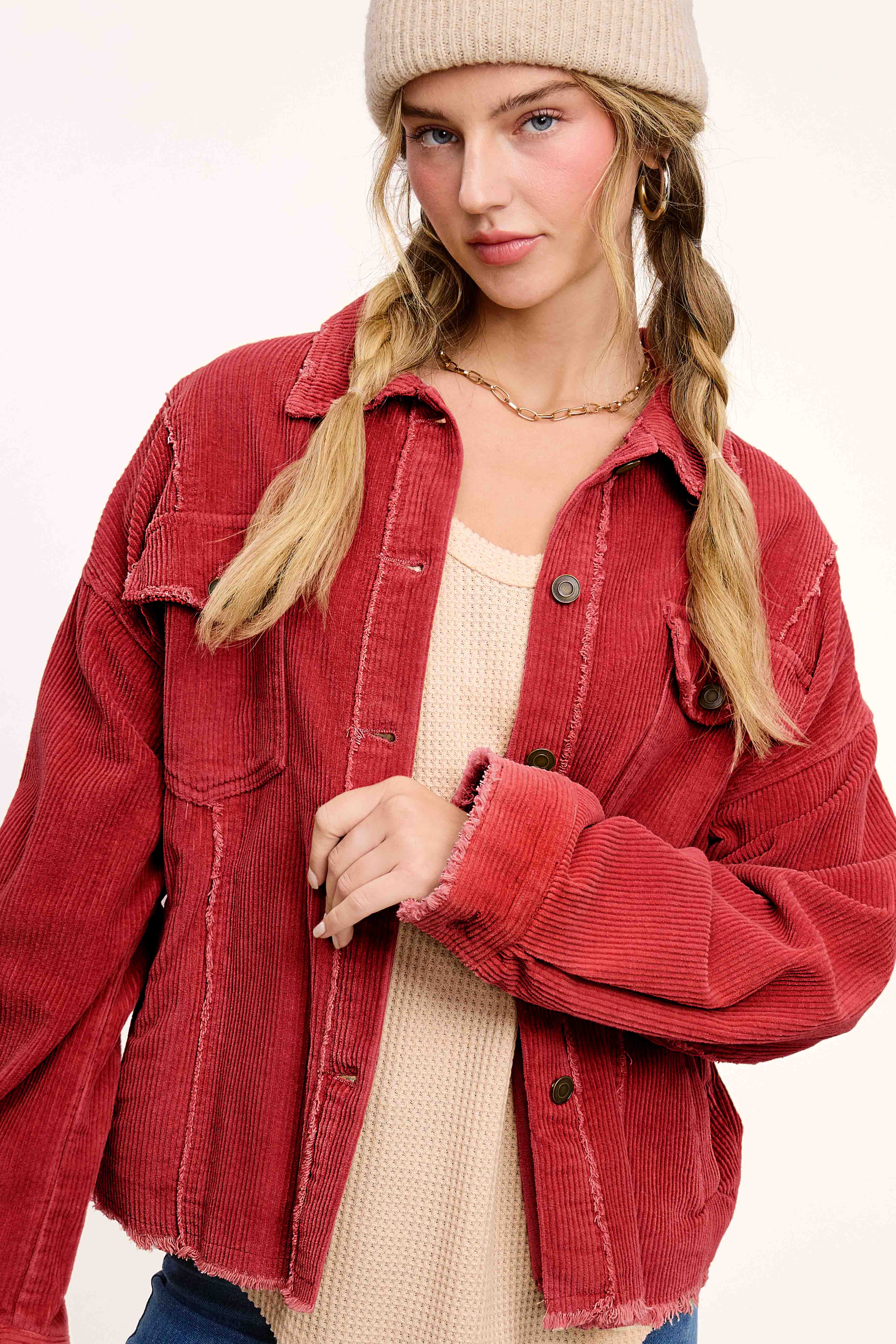 La Miel - Vente Veste – femme - Veste surdimensionnée en velours côtelé lavé avec boutons - JKT178210