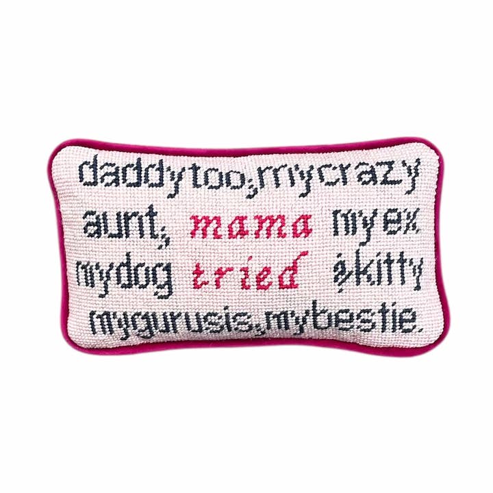 handbroderad nålpunkt MAMA TRIED original kudde för wholesale av Mommani Threads