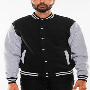 Wholesale Men's Varsity Style Bomber Jacket in Black and Gold Sleeves