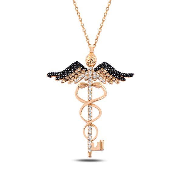 Halskette mit Rosen-Caduceus-Symbol für den Großhandel von Valubia