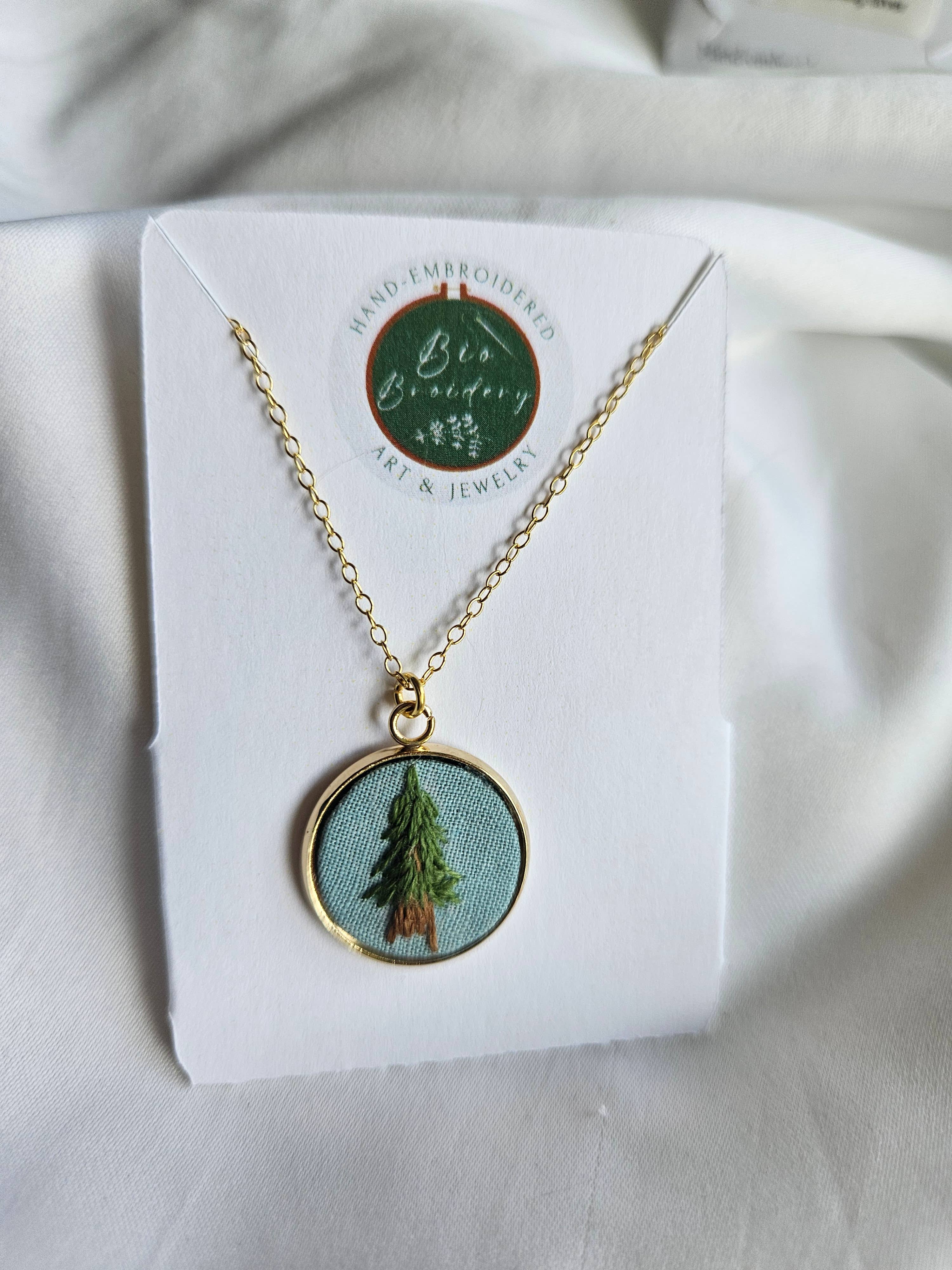 Biobroidery - Wholesale Pendant/Charm Necklace - Hand-embroidered Douglas-fir tree pendant5