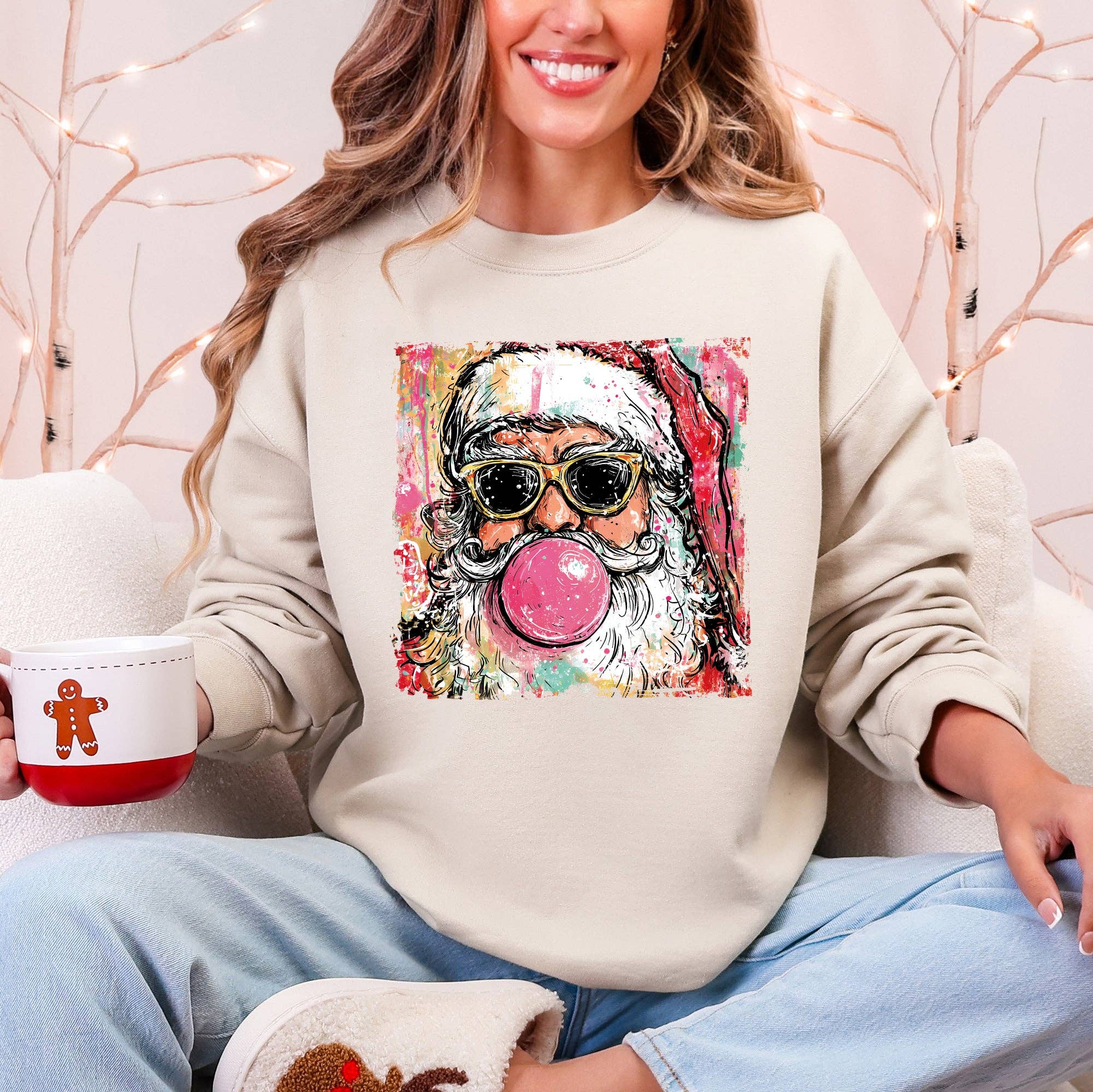 Refinery Number One LLC - Wholesale Graphic Sweatshirt - Unisex - Vintage Santa, Sketched Christmas Bubble Gum Cute Sweatshirt8
