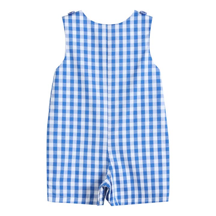 Lil Cactus - Wholesale Overalls - Baby - Royal Blue Gingham Alligator Applique Shortalls