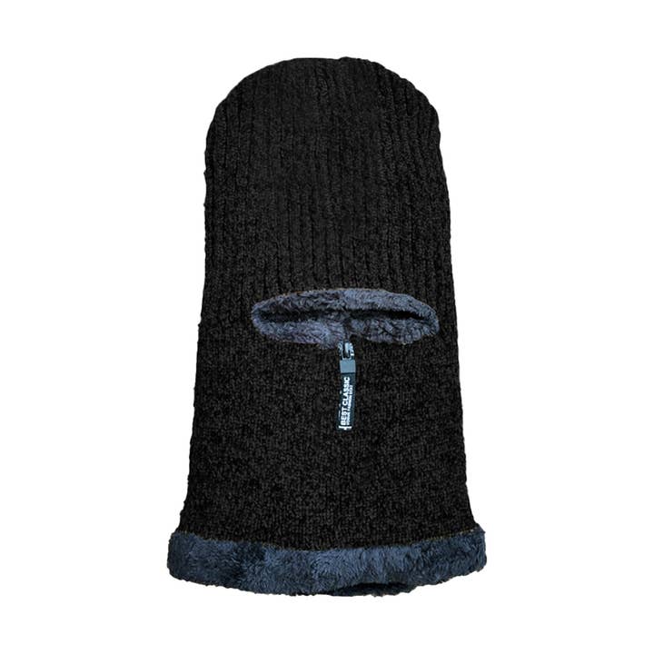 Noir Cache-cou noir en chenille tricotée avec doublure en polaire et masque intégral à ouverture zippée en vente sur Faire1