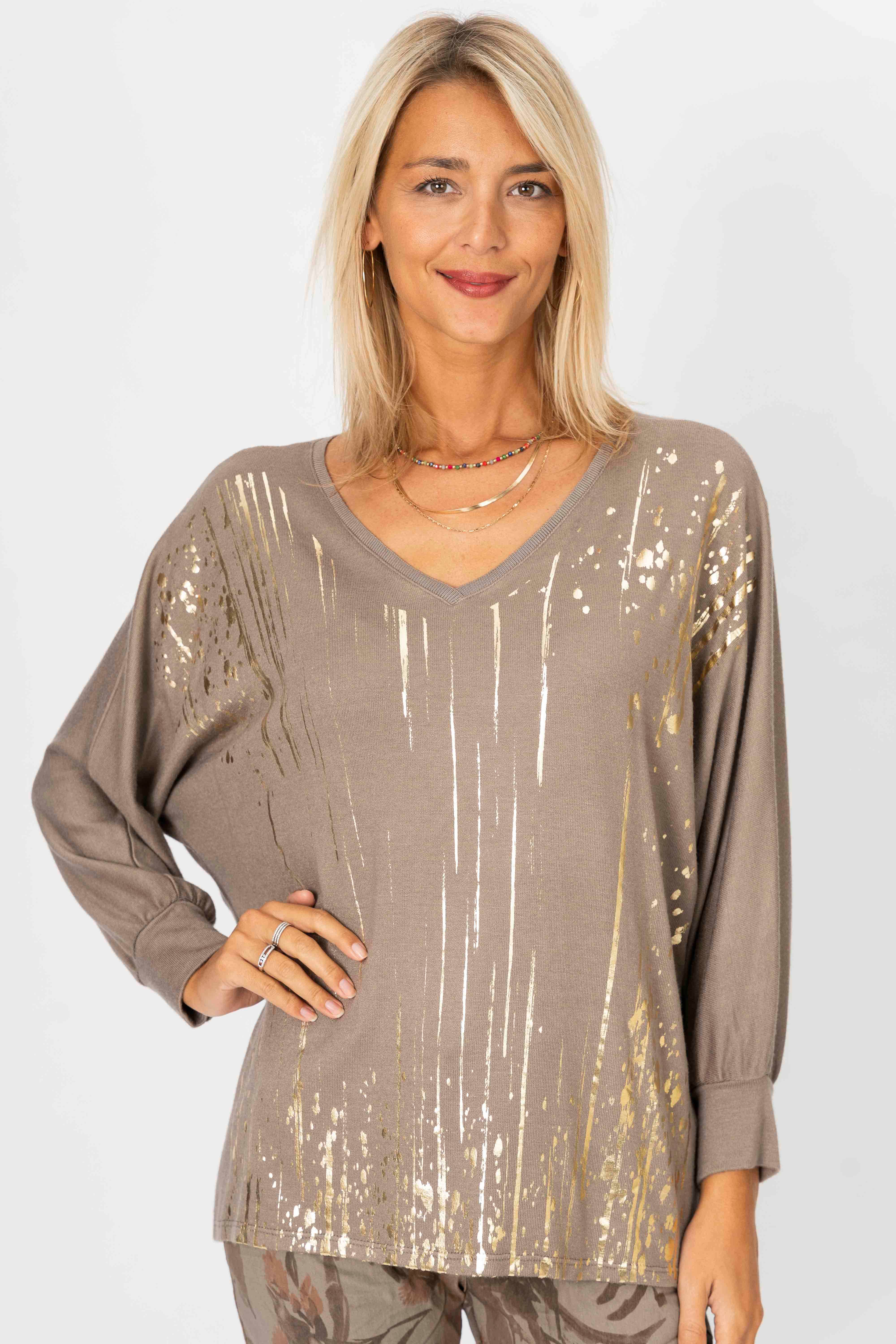 Look Mode Usa - Wholesale Knit Sweater - Women's - Gold Splatter Print Sweater7