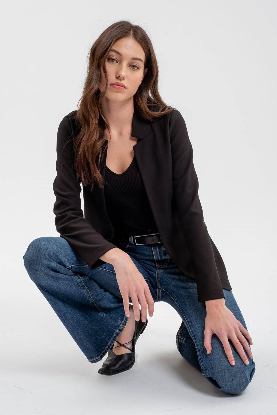 Blu Pepper - Wholesale Blazer - Women's - NOTCH COLLAR LONG SLEEVE LONG LINE BLAZER13